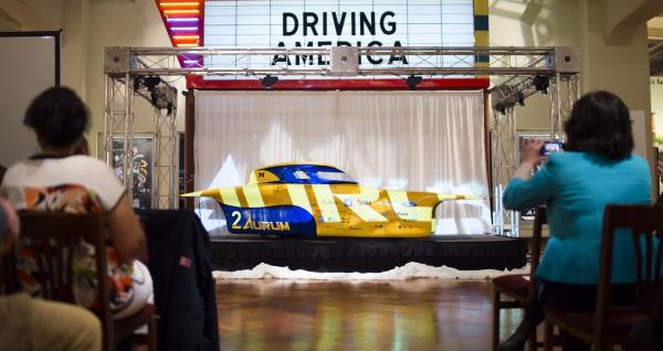 UMSolar's 2015 vehicle is unveiled at the Henry Ford Museum