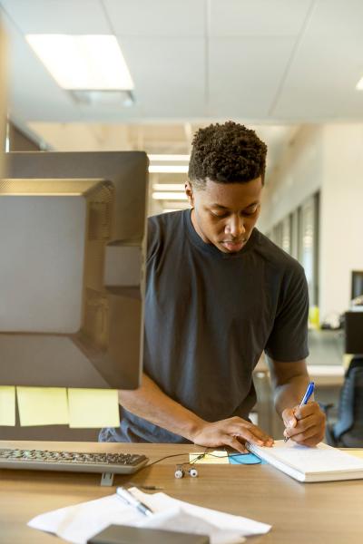 Student works on his resume.