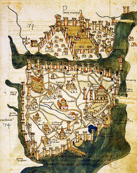 Map of Constantinople, 1422 CE, Cristoforo Buondelmonti. Source: http://libguides.ku.edu.tr/c.php?g=623293&p=4591414