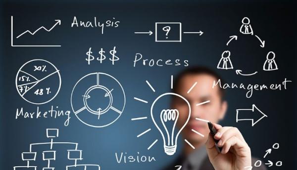 Image of the factors that make up consulting including management, analysis, process, marketing, and vision