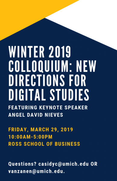The image is a text-based poster describing the event, its location, and who to contact with questions: casidyc@umich.edu or vanzanen@umich.edu