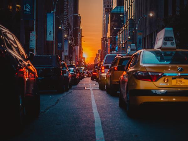 Sunset aligning with the streets of Manhattan.