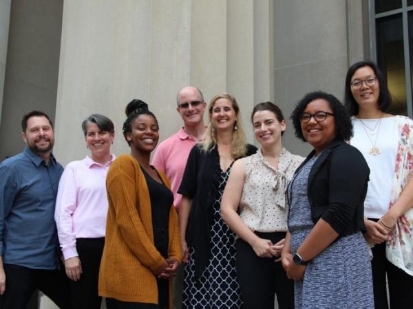 Newnan Advising staff members in front of Angell Hall.