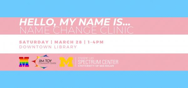 Event information & sponsor logos on a transgender pride flag.