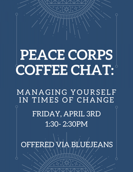 Blue image with the title of the event written on it