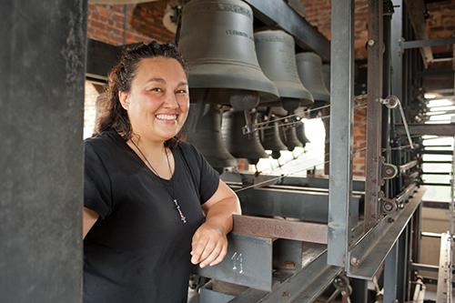 Linda Druris with carillon bells
