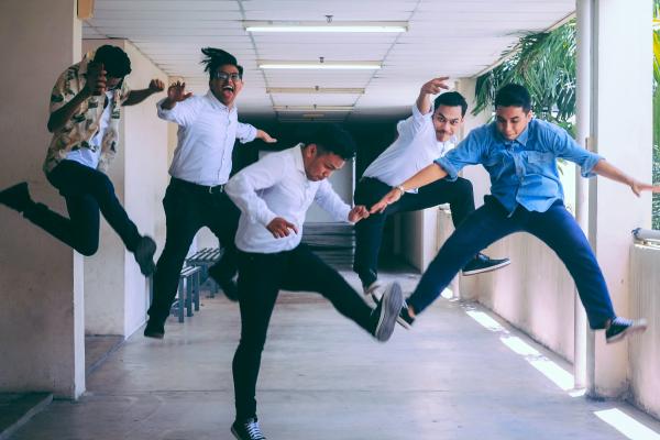 Folks jumping in the air