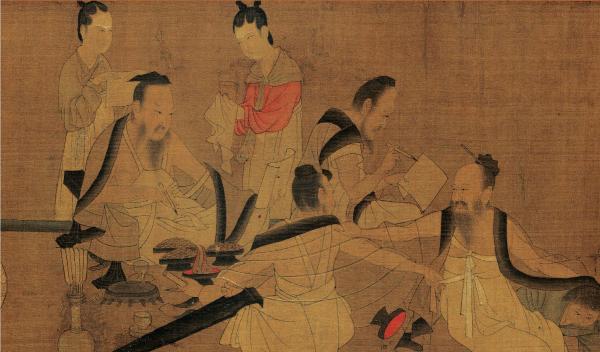 11th c painting of 4th c scholars collating texts