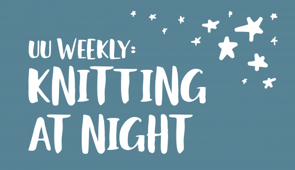 Words "Knitting at Night" surrounded by stars