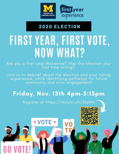 people holding vote signs on the bottom with event details on top