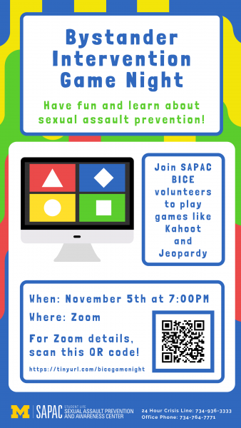 Bystander Intervention Game Night presented by SAPAC BICE Volunteers