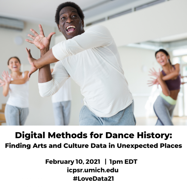 Diverse dancers in a bright room in webinar announcement for ICPSR