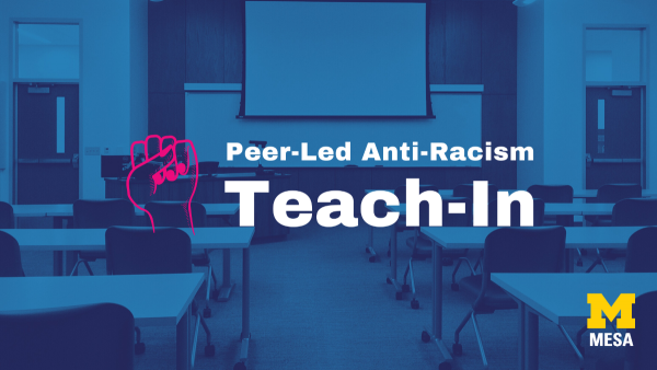 Picture of a classroom that reads Peer-Led Anti-Racism Teach-In