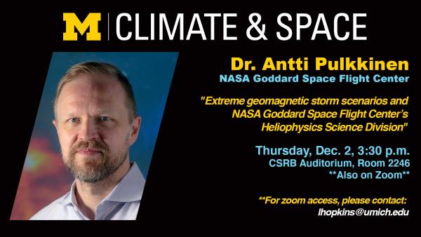 CLASP Seminar Series: Dr. Antti Pulkkinen of NASA Goddard Space Flight Center
