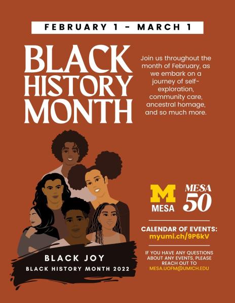 Black History Month logo, depicting several animated figures of African descent