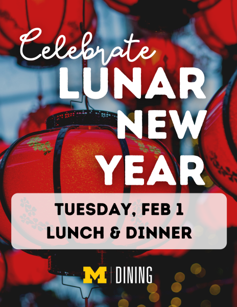 Red lanterns are displayed, with text reading "Celebrate Lunar New Year"
