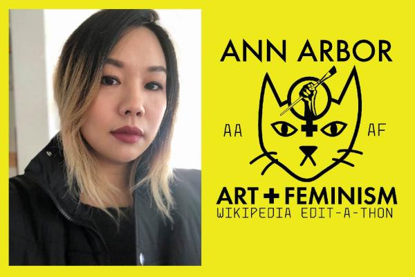 Alisa Yang and the Ann Arbor Art + Feminism cat by Breanna Hamm.