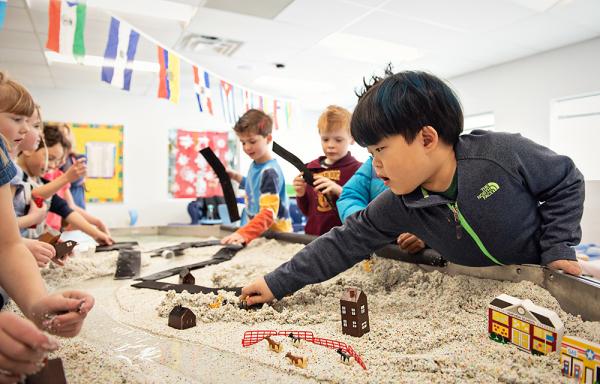 The stream table simulates river formation, pollution, erosion, and flooding for Wines Elementary in 2019. Photo courtesy of University of Michigan Museum of Natural History/Leisa Thompson
