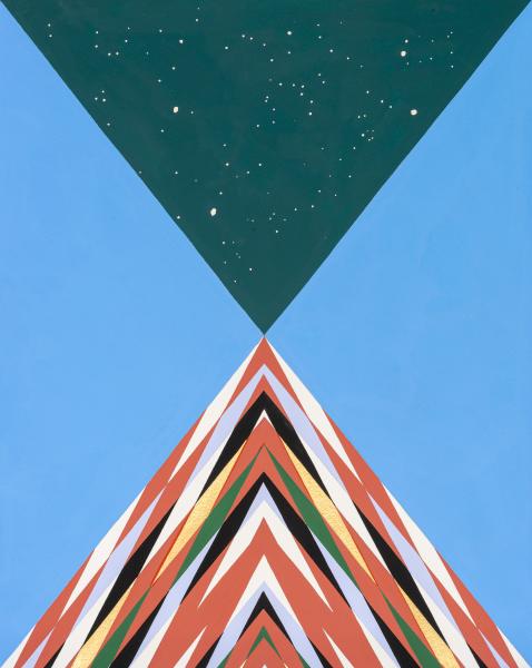 Andrea Carlson, "Sky in the Morning Hours of "Binaakwiiwi-giizis 15, 1900", 2022, gouache on paper. Courtesy of the artist © Andrea Carlson
