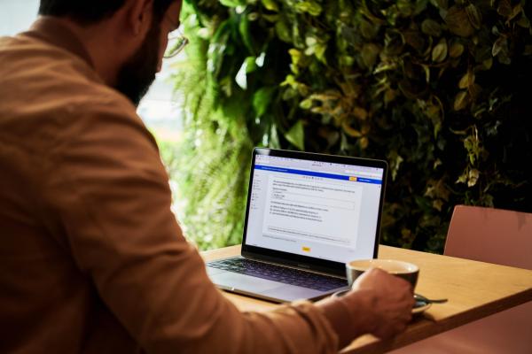 Working at computer