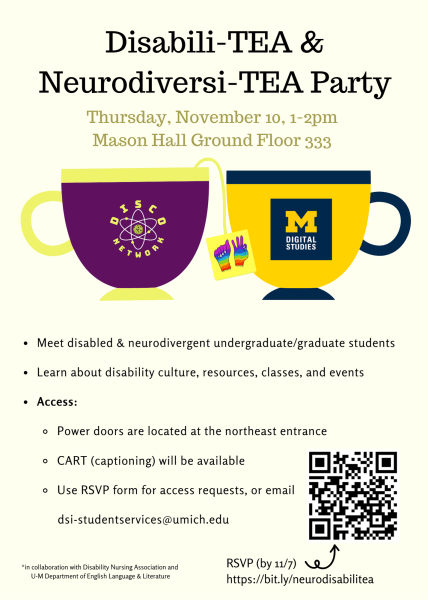 Flyer depicting two tea cups, advertising the DSI Disabili-tea event