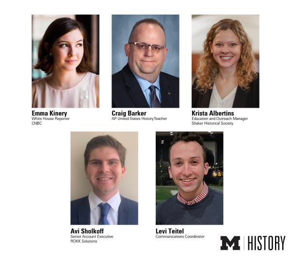 Five individual headshots of the alum that will be participating in the event with their names and job titles displayed under each photo