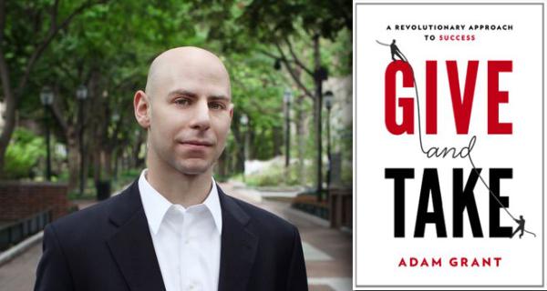 Author Adam Grant and the cover of his book, "Give and Take"