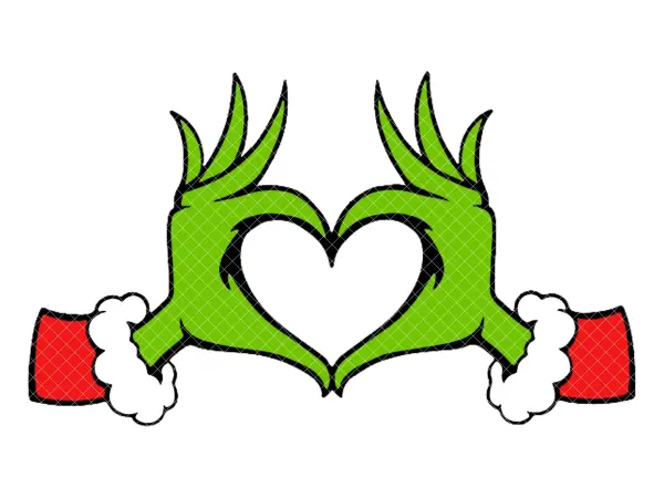 The Grinch's hands form a heart with thumbs and index fingers