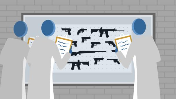 Scientists examining firearms