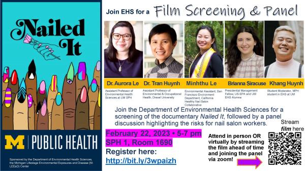 Event Poster showing panel, Nailed It film poster, date, time and location