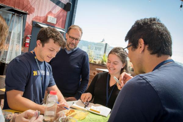 Students pose for a photo on a CFE trek, where student entrepreneurs meet with founders and industry game-changers in cities like Seattle and San Francisco.