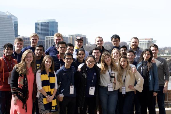 Students pose for a photo on a CFE trek, where student entrepreneurs meet with founders and industry game-changers in cities like Seattle and San Francisco.