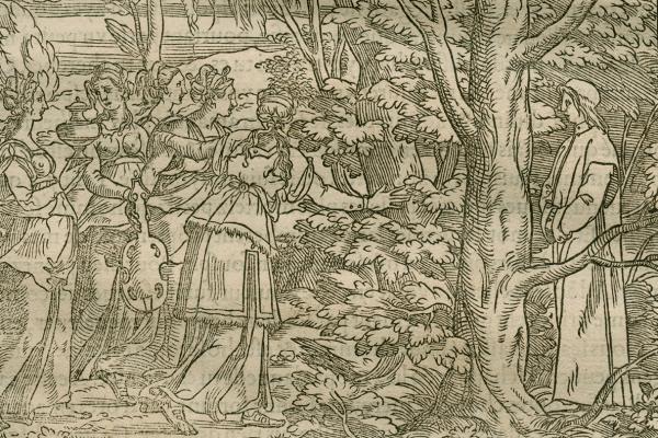 Woodcut, fol. 24r, from  Francesco Colonna (1433-1527). "Hypnerotomachie, ou Discours du songe de Poliphile," Paris: Jean le Blanc for Jacques Kerver, 1561. Courtesy of  William P. Heidrich.