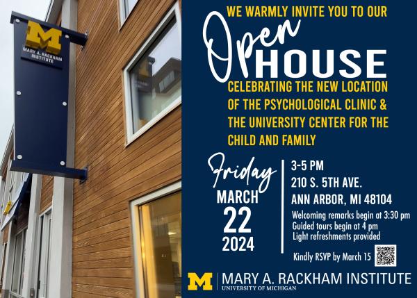 Image displaying the front of MARI's new building and event information.