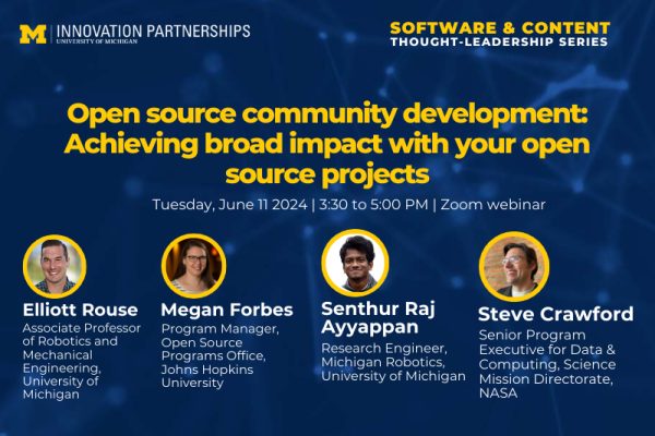 Header Image reading "Open source community development - Achieving broad impact with your open source projects"