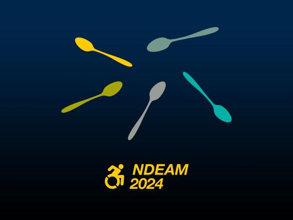 Five multicolored spoons above the NDEAM 2024 logo