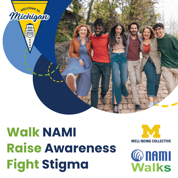 group of students walking with the tagline: Walk NAMI. Raise Awareness. Fight Stigma.