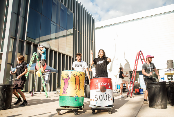 Percussion group GROOVE performs outside the UMMA at Artscapade