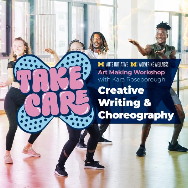 Dancers and logo for Take Care workshop: Creative Writing & Choreography