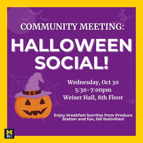Graphic with Halloween Social Description, see description for more details