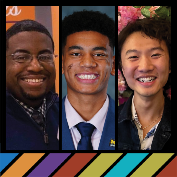 Elijah Simpson, Senior student in Aerospace Engineering, AERO DEI Committee member and Black Students in Aerospace president; Joseph Ballard II, Director of MI-LSAMP & Student Access, Belonging, Engagement and Success; and Max Z. Li, Assistant Professor of Aerospace Engineering