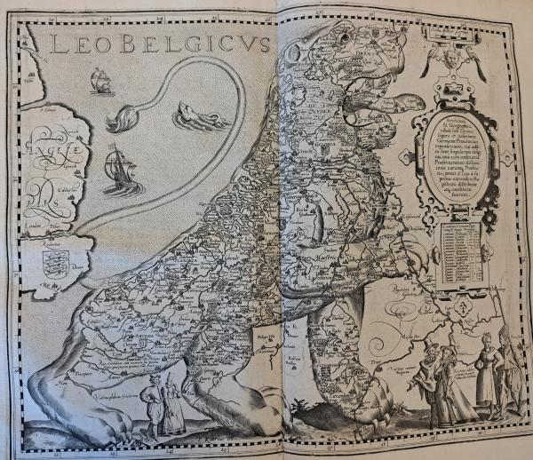 Map in the shape of a lion. Leo Belgicus, from Germania Inferior : Id Est, XVII Provinciarum Ejus Novae et Exactae Tabulae Geographicae, Cum Luculentis Singularum Descriptionibus Additis by Pieter van den Keere and Petrus Montanus, 1617.