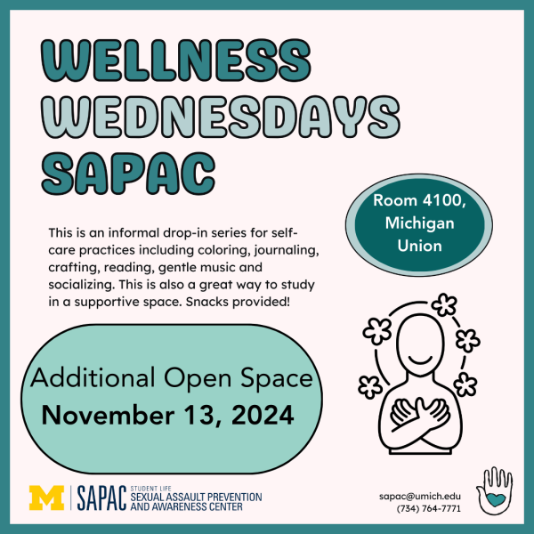 Drawing of a person with their arms wrapped around themselves and smiling. Text on the flier shares the same information that is listed in the event details.