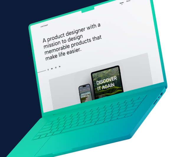 Graphic of a ux portfolio on a laptop