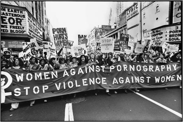 Women at a protest march holding