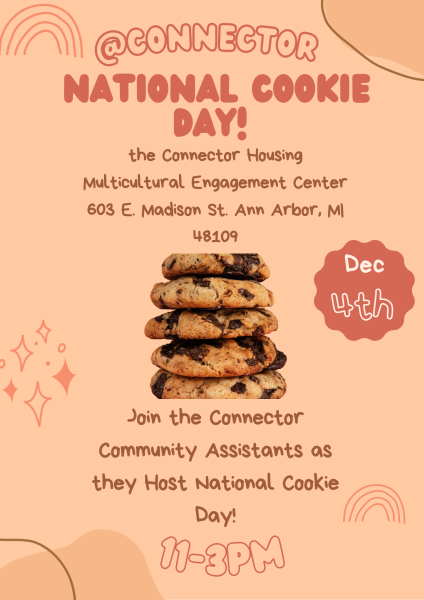 Stack of cookies with information about National Cookie Day event