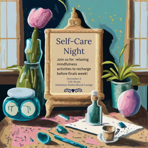 Poster with the words stating 'Self-Care Night' with images of flowers and plants