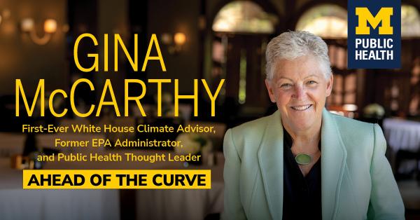 A promotional image for Ahead of the Curve with a picture of Gina McCarthy