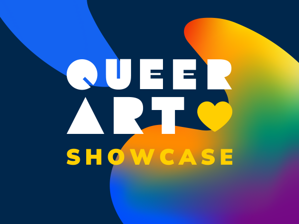 Queer Art Showcase on a rainbow gradient palette