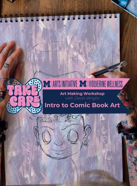 title of event and an image of someone drawing